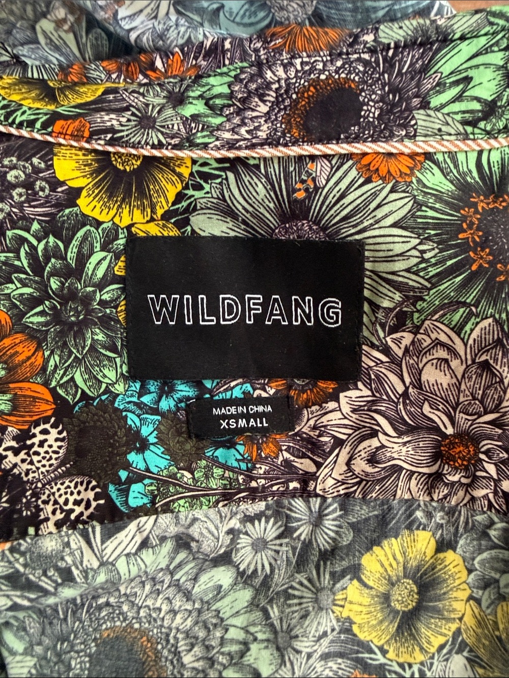 Wildfang Black Floral Button-Up Shirt with Teal, Orange & Yellow Accents - Picture 8 of 10